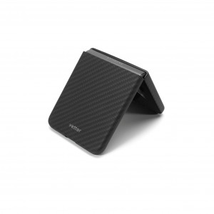 Huse Galaxy Flip Series, Husa Samsung Galaxy Z Flip3 5G, made from Aramid Fiber, Kevlar, Negru - vetter.store _2