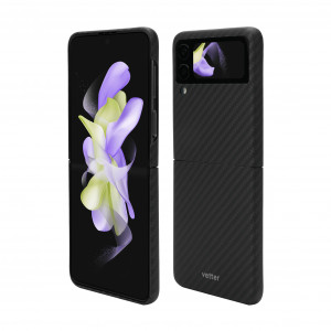 Huse Galaxy Flip Series, Husa Samsung Galaxy Z Flip4 5G Clip-On, made from Aramid Fiber, Kevlar, Neagra - vetter.store