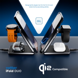 Vetter iFold Duo, incarcare simultana pentru telefon, ceas si casti