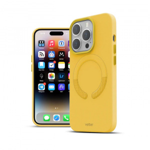 Huse iPhone 14 Pro, Husa iPhone 14 Pro Clip-On Piele Vegana, Compatibila MagSafe, Candy Yellow - vetter.store _3