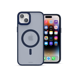 Калъф за iPhone 15, хибриден, с щипка, матов, съвместим с MagSafe, син