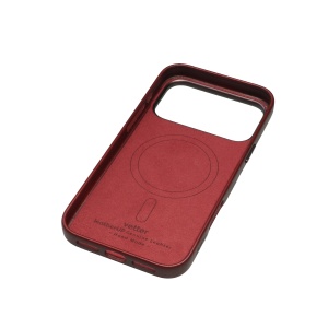 Interiorul husei Vetter leatherUP Class burgundy, cu inelul magnetic MagSafe