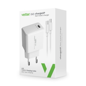 Incarcatoare Retea, Incarcator chargeUP, Smart Travel Charger with Type-C Cable, Vetter Go, Power Delivery, 25W, Alb - vetter.store _2