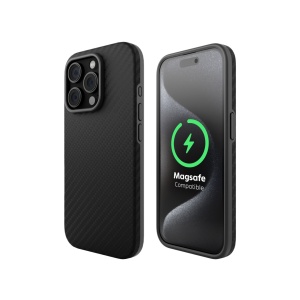 iPhone 15 Pro Tasche, Clip-On MagSafe-kompatibel, Aramidfaser, Hybrid-Kevlar, verbesserter Schutz, schwarz