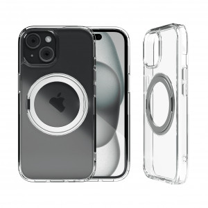 Huse iPhone 15 Plus, Husa iPhone 15 Plus Clip-On Crystal Compatibila MagSafe, with 360 degree rotating stand, Transparent - vetter.store _2