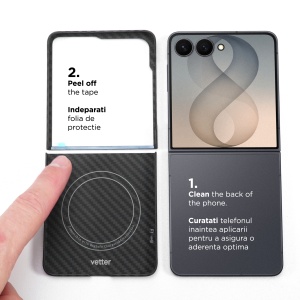 Husa Samsung Galaxy Z Flip 8 5G, Kevlar din fibra de aramida, neagra, accesoriu Vetter