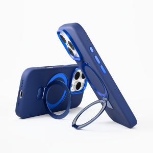 Huse iPhone 16 Pro Max , Husa iPhone 16 Pro Max, Clip-On  Silk Series with foldable stand, MagSafe Compatible, Blue - vetter.store_3