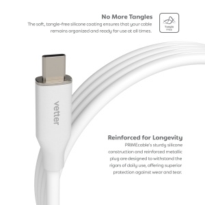 Cabluri Type-C, CabluType C to Type C, PRIMEcable, 100W, longstanding silicone cable, 1m, White - vetter.store_2