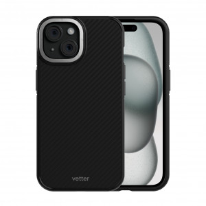 Huse iPhone 15 Plus, Husa iPhone 15 Plus Clip-On, Compatibila MagSafe, Aramida, Hybrid Kevlar, Negru cu Gri - vetter.store