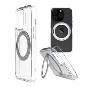 Huse iPhone 14 Pro, Husa iPhone 14 Pro Clip-On Crystal Compatibila MagSafe, Cleara, suport rotatie 360 grade - vetter.store