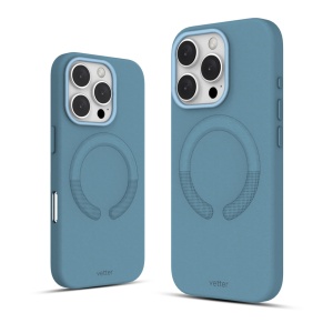 Huse iPhone 16 Pro Max, Husa iPhone 16 Pro Max, Clip-On Vegan Leather, MagSafe Compatible, Sky Blue - vetter.store _2