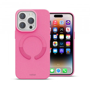 Husa iPhone 14 Pro Clip-On Piele Vegana, Compatibila MagSafe, Pink