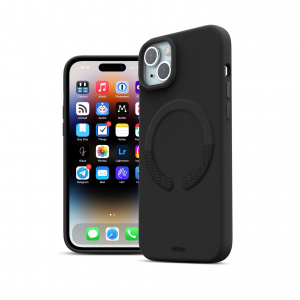 Huse iPhone 15 Plus , Husa iPhone 15 Plus Clip-On Vegan Leather, Compatibila MagSafe, Black - vetter.store _3