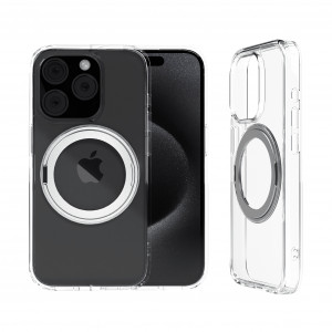 Huse iPhone 15 Pro Max, Husa iPhone 15 Pro Max Clip-On Crystal Compatibila MagSafe, with 360 degree rotating stand, Transparent - vetter.store _2