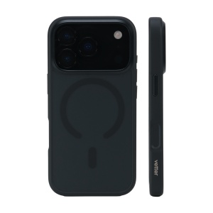 Husa Clip-On Hybrid Matt neagra pe iPhone 18 Pro, vedere din spate si profil lateral