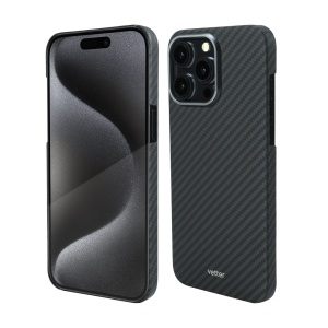 Huse iPhone 15 Pro Max, Husa iPhone 15 Pro Max made from Aramid Fiber, Kevlar, Compatibila MagSafe, Negru - vetter.store