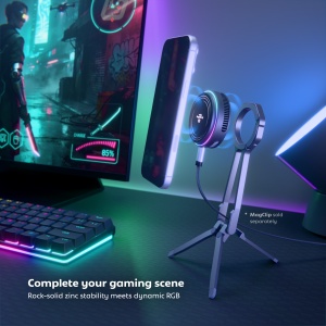 Vetter magCOOL 25 pe MagCLIP intr-un setup de gaming cu iluminare RGB