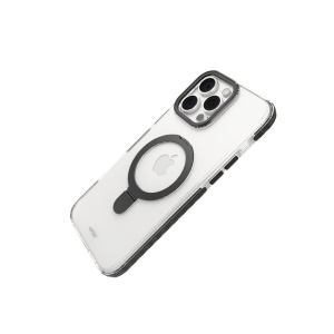 Huse iPhone 16 Pro Max, Husa iPhone 16 Pro Max, Clip-On Crystal MagSafe Compatible, with foldable stand, Transparent cu Negru - vetter.store _2