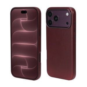 Husa din piele naturala bordo leatherUP Class pe iPhone 18 Pro, vedere fata si spate