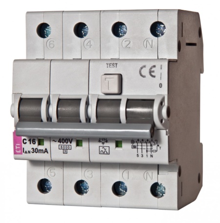 Siguranta automata diferentiala RCBO ETI, KZS-4M 3p+N A B25/100 mA