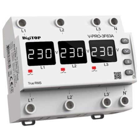 Releu trifazic protectie tensiune minima sau maxima 63A Digitop V-PRO-3F63A / 4820118381770