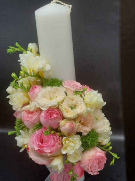 Lumanare nunta cu trandafiri si lisianthus - Img 2