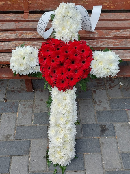Cruce funerara cu crizantema alba si gerbera - Img 2