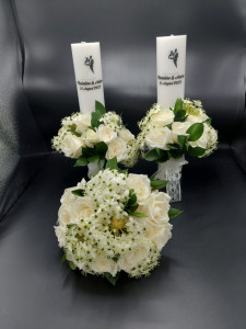 Set lumanari si buchet cu trandafiri si ornithogalum