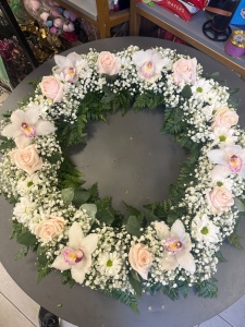 Coroană Funerară Premium 50 cm Flori Alb Roz