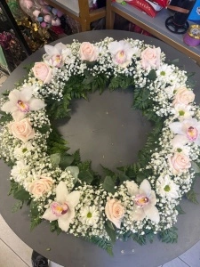 Coroană Funerară Premium 50 cm Flori Alb Roz