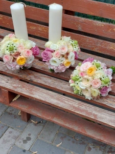 Set lumanari si buchet nunta cu trandafiri garden