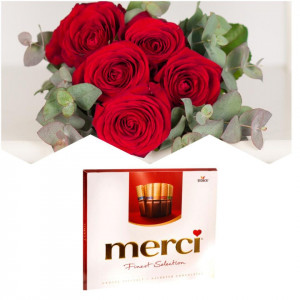 Buchet 5 trandafiri si Merci