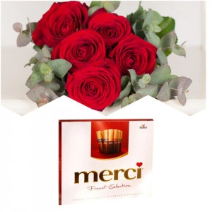 Buchet 5 trandafiri si Merci