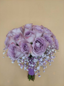 Buchet de mireasa mov cu alb