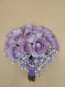Buchet de mireasa mov cu alb