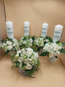 Set 4 lumanari pentru nunta alb-verde