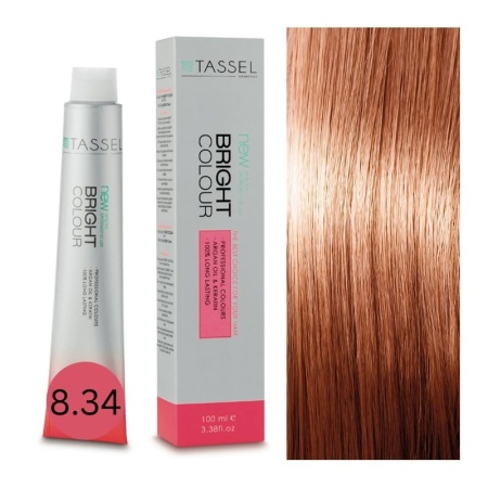 Vopsea de păr cu amoniac, keratină și ulei de argan Bright Color Tassel nr 8.34, Blond auriu deschis Cupru - 100 ml