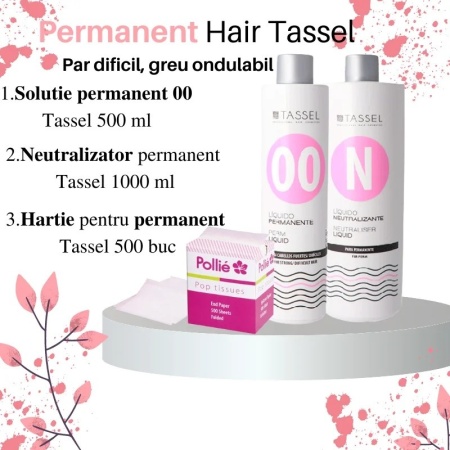 Pachet Permanent Hair Tassel, PAR DIFICIL SI GREU ONDULABIL, include solutia de permanent, neutralizatorul si hartie permanent