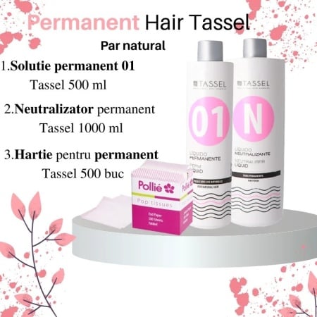Pachet Permanent Hair Tassel, PAR NATURAL, include solutia, neutralizatorul si hartia pentru permanent