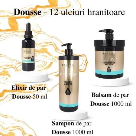 Pachet 12 uleiuri hranitoare pentru par Dousse Tassel, sampon, elixir de par si balsam de par 1 buc