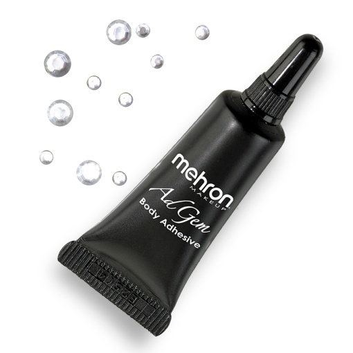 Adeziv non-latex pentru aplicarea decorațiilor Mehron AdGem Adhesive, cu 30 diamante artificiale, 5ml