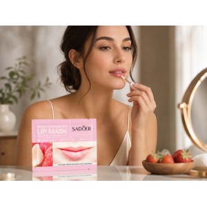 Mască de buze cu căpșuni SADOER – Hidratare Intensă și reparare pentru buze uscate, 8g - Img 2