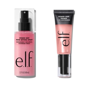 Set e.l.f. Power Grip – Bază de Machiaj (Primer) cu 4% Niacinamidă + Spray Fixator Rosé cu Efect Luminos, 2 Produse