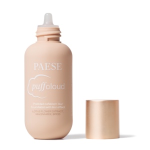 PAESE Puff Cloud Foundation – Fond de ten cu efect natural, finisaj satinat, efect blur, acoperire medie construibilă, SPF 20, 04W Shell Beige, 37 ml