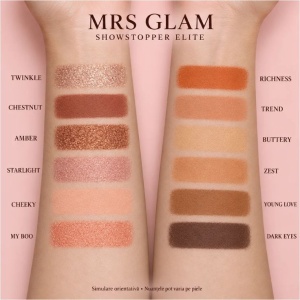 Paletă farduri de pleoape BPerfect Mrs Glam Showstopper Elite – 12 Nuanțe Mate și Sidefate, 16.8 g - Img 2