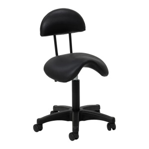 Taburet cosmetic 6001B cu spătar, șezut tip șa, negru