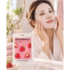 Mască facială hidratantă cu extract de căpșuni MISSHA Airy Fit Sheet Mask Strawberry, 19 g - Img 3