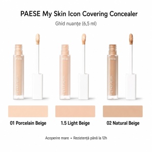 PAESE My Skin Icon – Corector (Concealer) cu Acoperire Mare, 12h, cu Colagen Vegan, 02 Natural Beige, 6.5 ml - Img 3