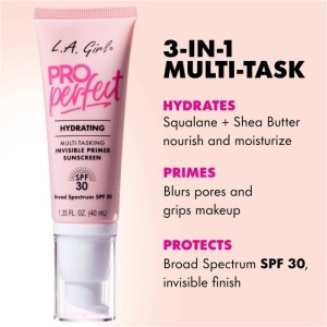 Primer de față hidratant cu protecție solară SPF 30 L.A. Girl PRO Perfect Multi-Tasking Invisible, 40ml - Img 4