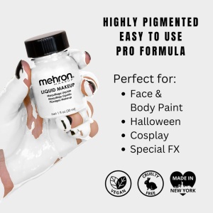 Machiaj lichid profesional pentru pleoape, ten și bodypainting, long-lasting, Liquid Makeup Mehron White, 30ml - Img 2